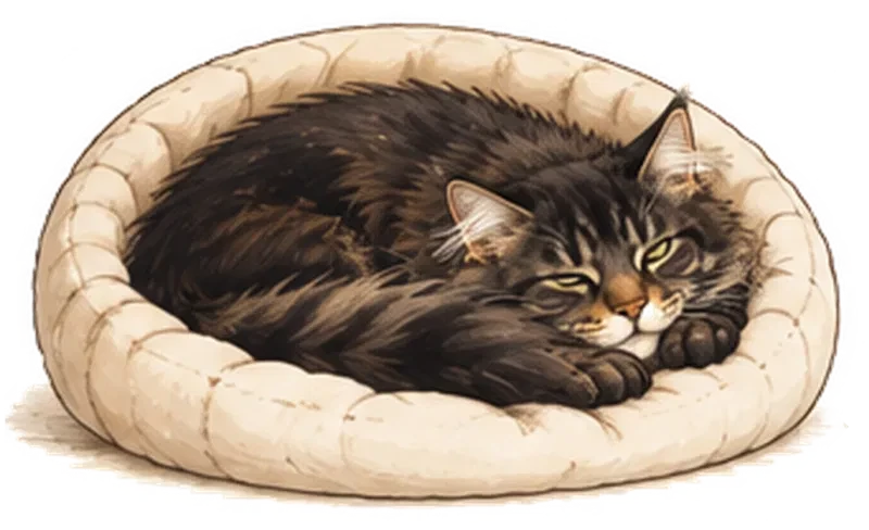 Chat Maine Coon endormi dans un panier douillet