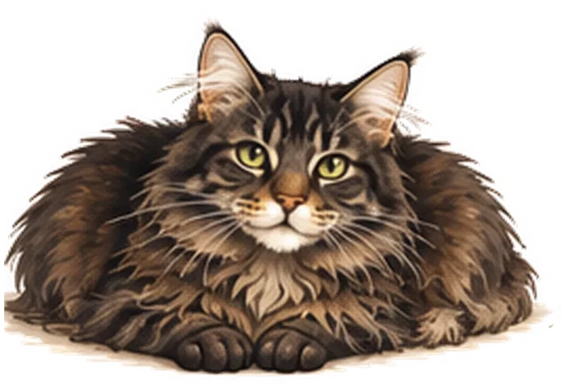 Chat Maine Coon couché, les pattes repliées