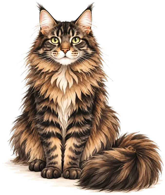 Chat Maine Coon assis de face