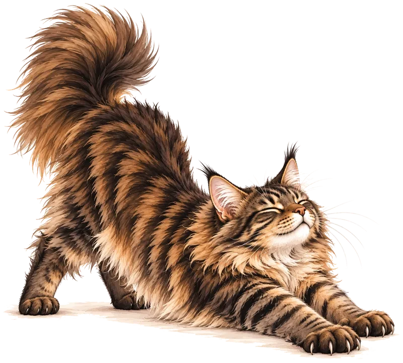 Chat Maine Coon qui s’étire