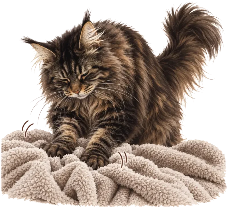 Chat Maine Coon qui pétrit un plaid moelleux