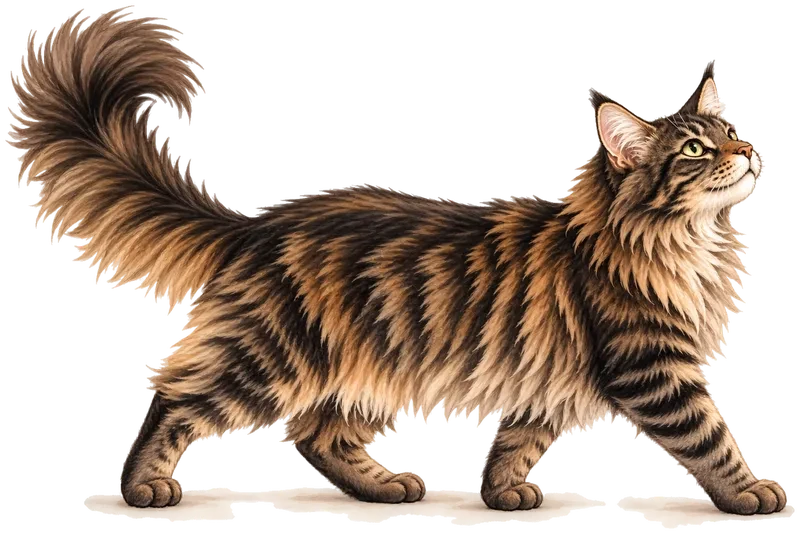 Chat Maine Coon qui marche, la queue relevée