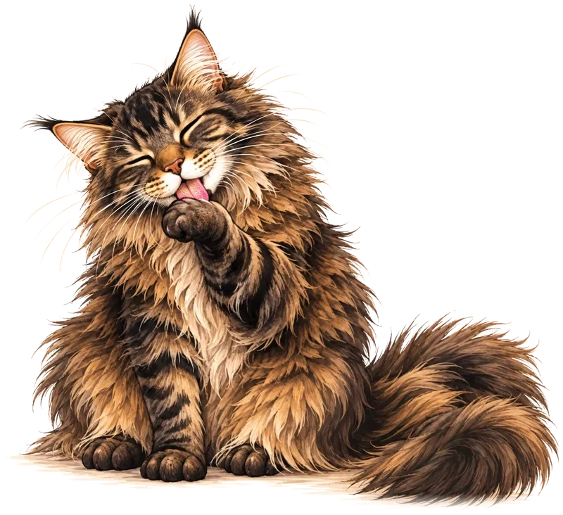 Chat Maine Coon qui fait sa toilette